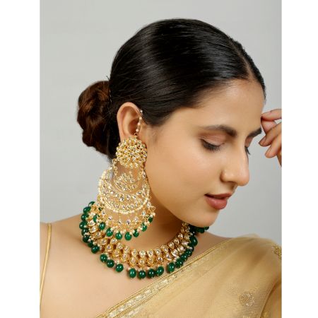 Classic Kundan Necklace Set With Chandelier Earrings
